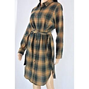 Camel plaid shirt dress